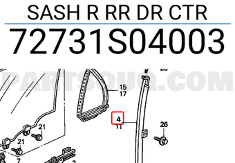 Honda 72731S04003 SASH R RR DR CTR