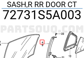 Honda 72731S5A003 SASH,R RR DOOR CT