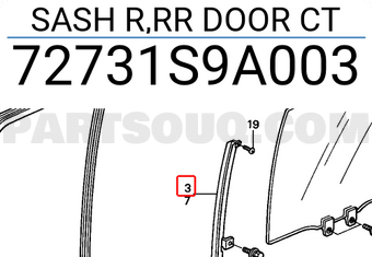 Honda 72731S9A003 SASH R,RR DOOR CT