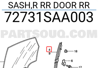 Honda 72731SAA003 SASH,R RR DOOR RR