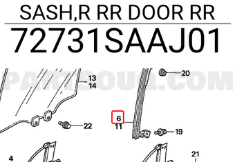 Honda 72731SAAJ01 SASH,R RR DOOR RR