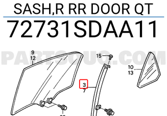 Honda 72731SDAA11 SASH,R RR DOOR QT