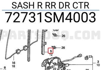 Honda 72731SM4003 SASH R RR DR CTR