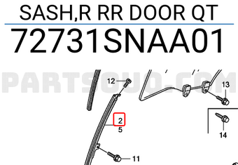 Honda 72731SNAA01 SASH,R RR DOOR QT