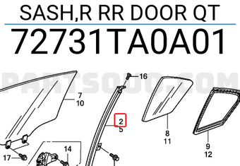 Honda 72731TA0A01 SASH,R RR DOOR QT