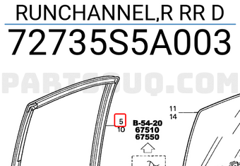 Honda 72735S5A003 RUNCHANNEL,R RR D