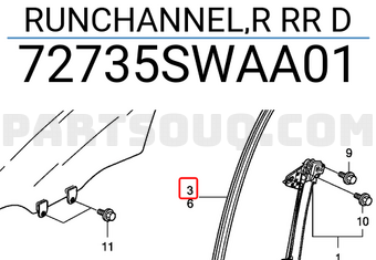 Honda 72735SWAA01 RUNCHANNEL,R RR D