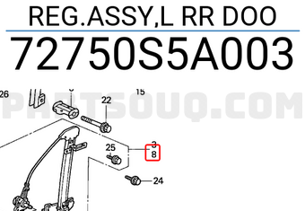 Honda 72750S5A003 REG.ASSY,L RR DOO