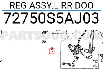 Honda 72750S5AJ03 REG.ASSY,L RR DOO