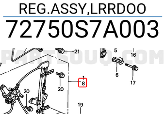 Honda 72750S7A003 REG.ASSY,LRRDOO