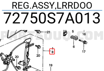 Honda 72750S7A013 REG.ASSY,LRRDOO