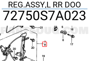 Honda 72750S7A023 REG.ASSY,L RR DOO