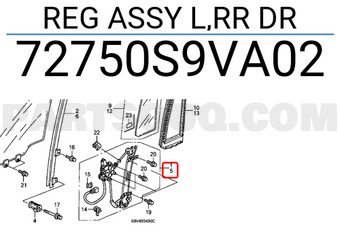Honda 72750S9VA02 REG ASSY L,RR DR