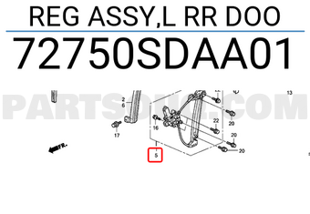 Honda 72750SDAA01 REG ASSY,L RR DOO