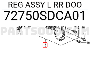 Honda 72750SDCA01 REG ASSY L RR DOO