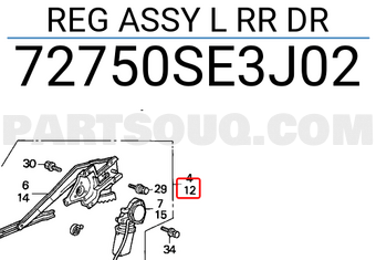 Honda 72750SE3J02 REG ASSY L RR DR