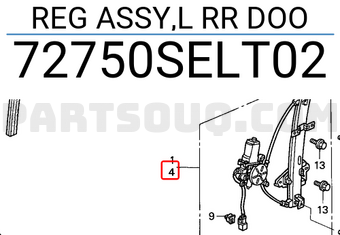 Honda 72750SELT02 REG ASSY,L RR DOO