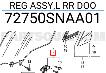 Honda 72750SNAA01 REG ASSY,L RR DOO