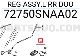Honda 72750SNAA02 REG ASSY,L RR DOO