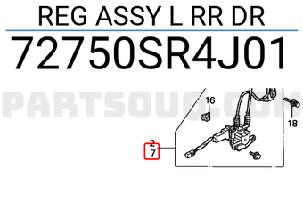 Honda 72750SR4J01 REG ASSY L RR DR