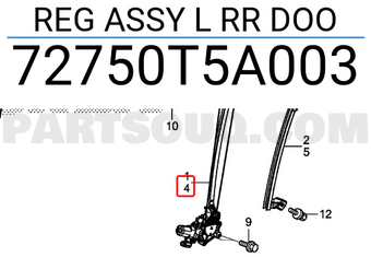 Honda 72750T5A003 REG ASSY L RR DOO