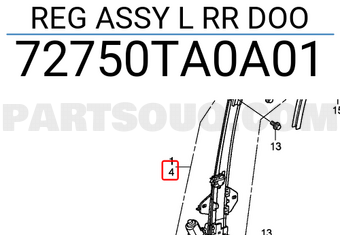 Honda 72750TA0A01 REG ASSY L RR DOO