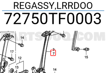 Honda 72750TF0003 REGASSY,LRRDOO