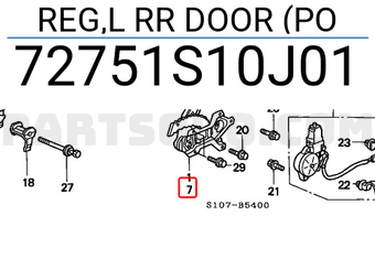 Honda 72751S10J01 REG,L RR DOOR (PO