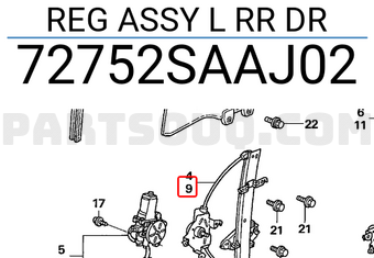 Honda 72752SAAJ02 REG ASSY L RR DR
