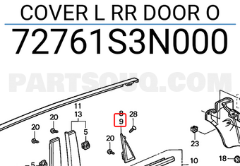 Honda 72761S3N000 COVER L RR DOOR O