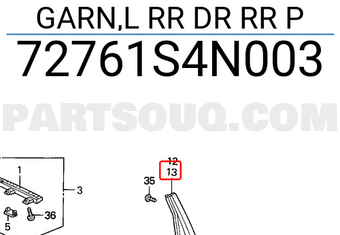 Honda 72761S4N003 GARN,L RR DR RR P