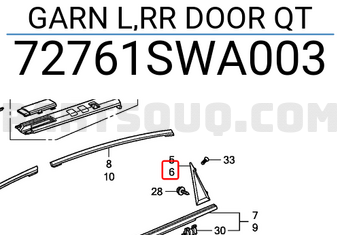 Honda 72761SWA003 GARN L,RR DOOR QT