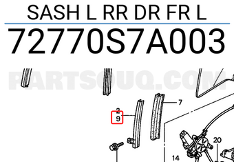 Honda 72770S7A003 SASH L RR DR FR L