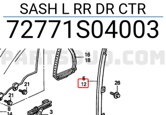 Honda 72771S04003 SASH L RR DR CTR