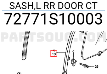 Honda 72771S10003 SASH,L RR DOOR CT