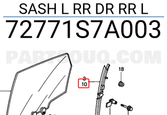 Honda 72771S7A003 SASH L RR DR RR L