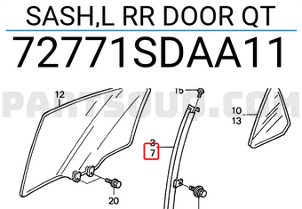 Honda 72771SDAA11 SASH,L RR DOOR QT