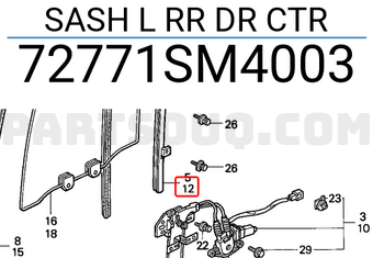 Honda 72771SM4003 SASH L RR DR CTR