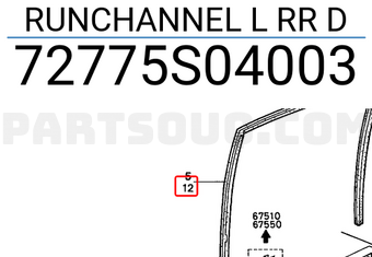 Honda 72775S04003 RUNCHANNEL L RR D