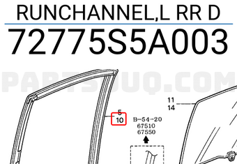 Honda 72775S5A003 RUNCHANNEL,L RR D