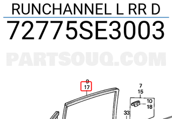 Honda 72775SE3003 RUNCHANNEL L RR D