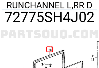 Honda 72775SH4J02 RUNCHANNEL L,RR D