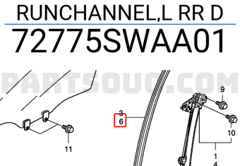 Honda 72775SWAA01 RUNCHANNEL,L RR D