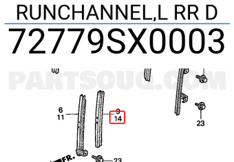 Honda 72779SX0003 RUNCHANNEL,L RR D