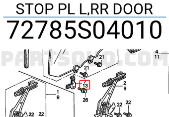 Honda 72785S04010 STOP PL L,RR DOOR