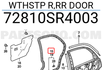 Honda 72810SR4003 WTHSTP R,RR DOOR