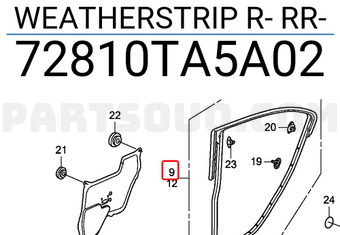 Honda 72810TA5A02 WEATHERSTRIP R- RR