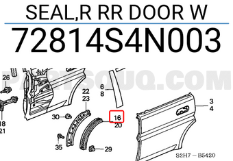Honda 72814S4N003 SEAL,R RR DOOR W