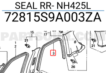 Honda 72815S9A003ZA SEAL RR- NH425L