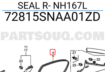 Honda 72815SNAA01ZD SEAL R- NH167L
